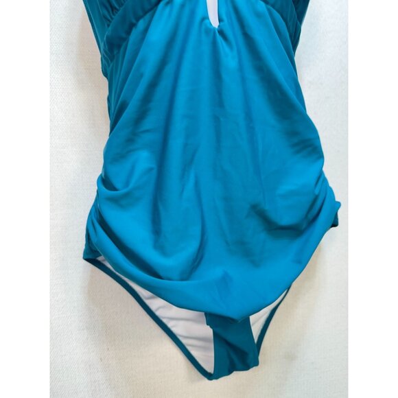 CUPSHE Women's One Piece Swimsuit Deep V Neck Size Large Teel Blue Bathing Suit - Picture 13 of 13